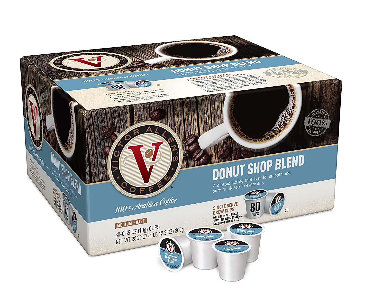 Victor Allen-s Coffee Donut Shop. Medium Roast. 80 Count Single Serve Coffee Pods for Keurig K-Cup Brewers