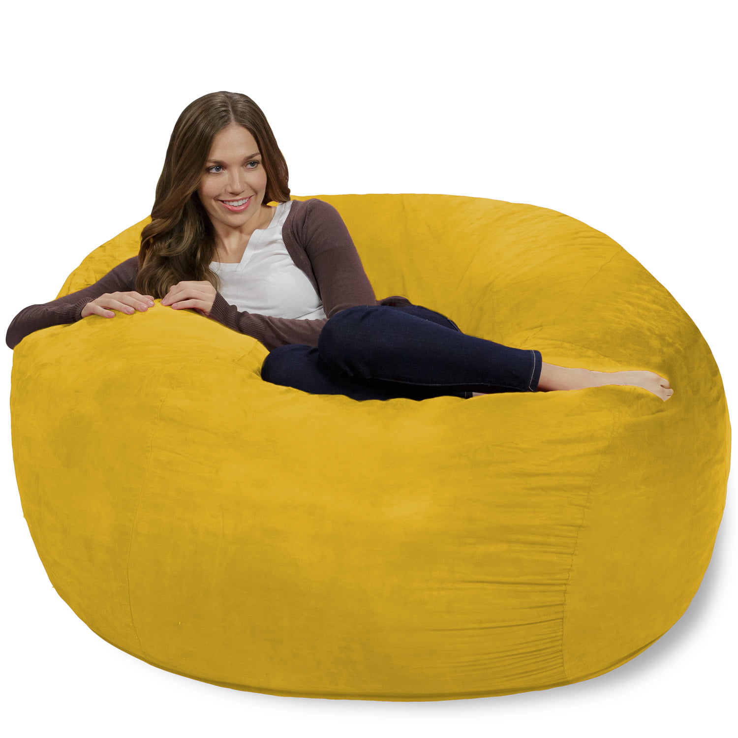 Chill Sack Bean Bag Chair. Memory Foam Lounger with Microsuede Cover. Kids. Adults. 4 ft. Lemon