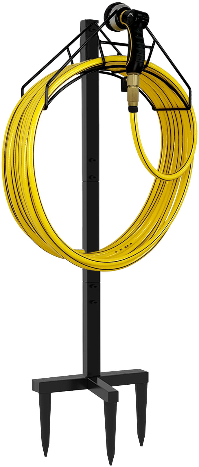 Artigarden Freestanding Garden Hose Holder Hanger. Heavy Duty Metal Water Hose Storage Stand Rack for Yard Lawn. Bright Black (Hose not Included)