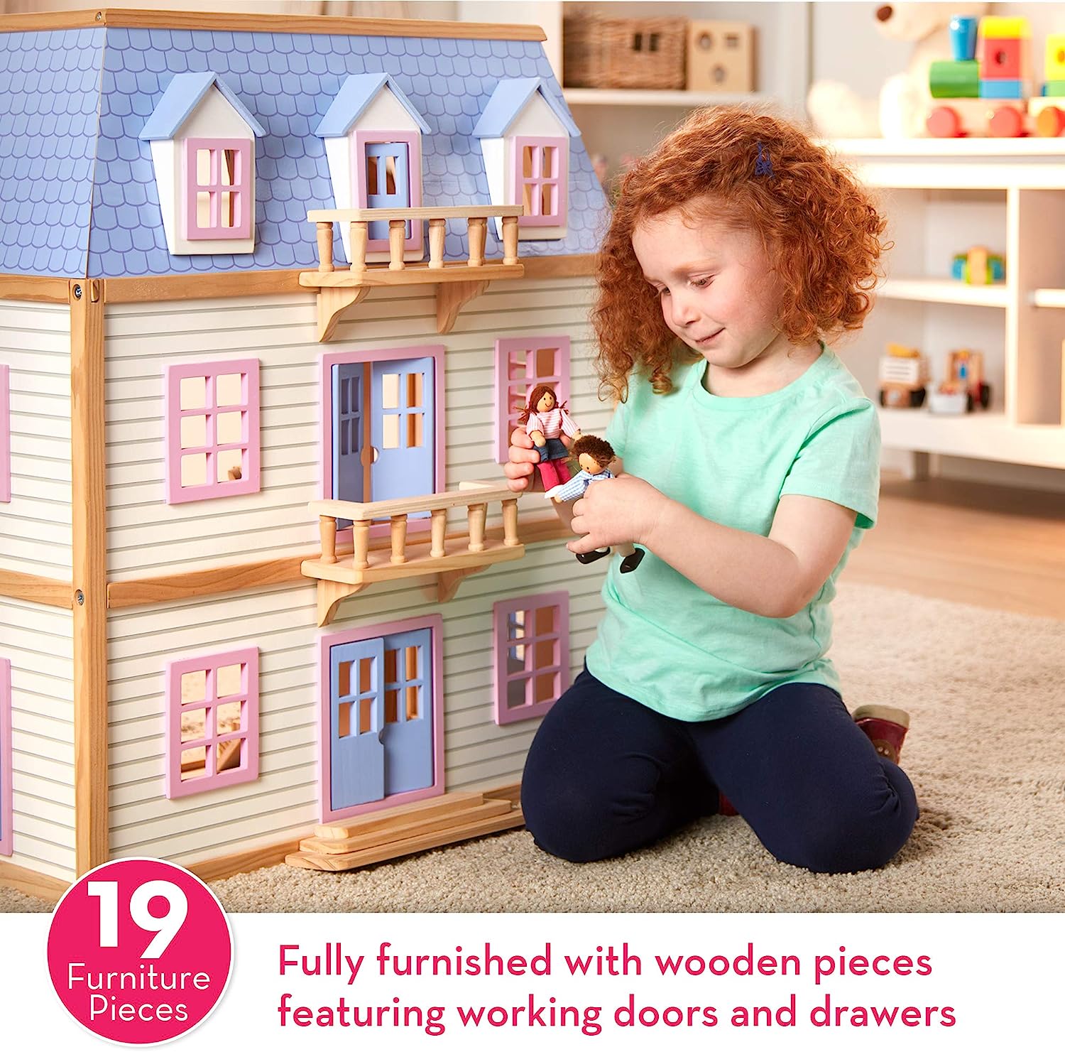Melissa & Doug Modern Wooden Multi-Level Dollhouse With 19 pcs Furniture White