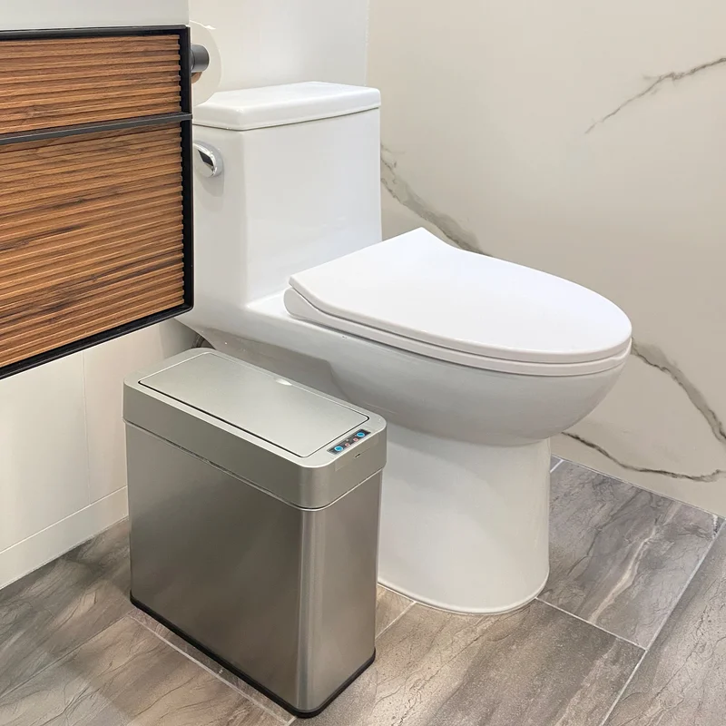 iTouchless 4 Gallon Slim Sensor Trash Can with AbsorbX Odor Control System. Lid Opens Left. 15 Liter Stainless Steel Automatic Wastebasket. Space-Saving Bin for Bathroom. Kitchen. Office. Hotel