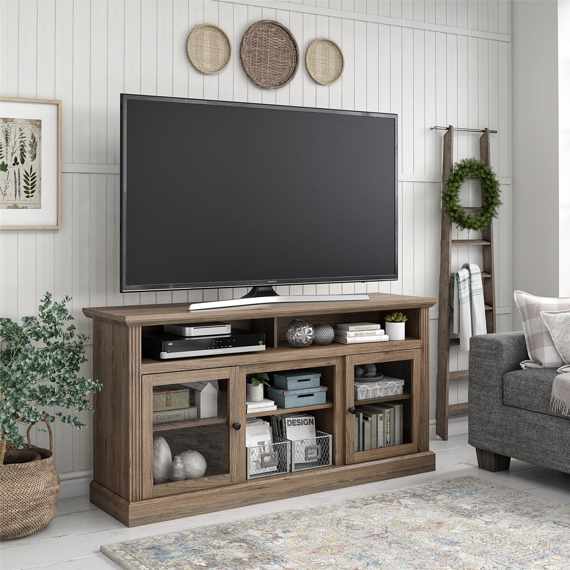 Ameriwood Home Chicago TV Stand for TVs up to 65″. Rustic Oak