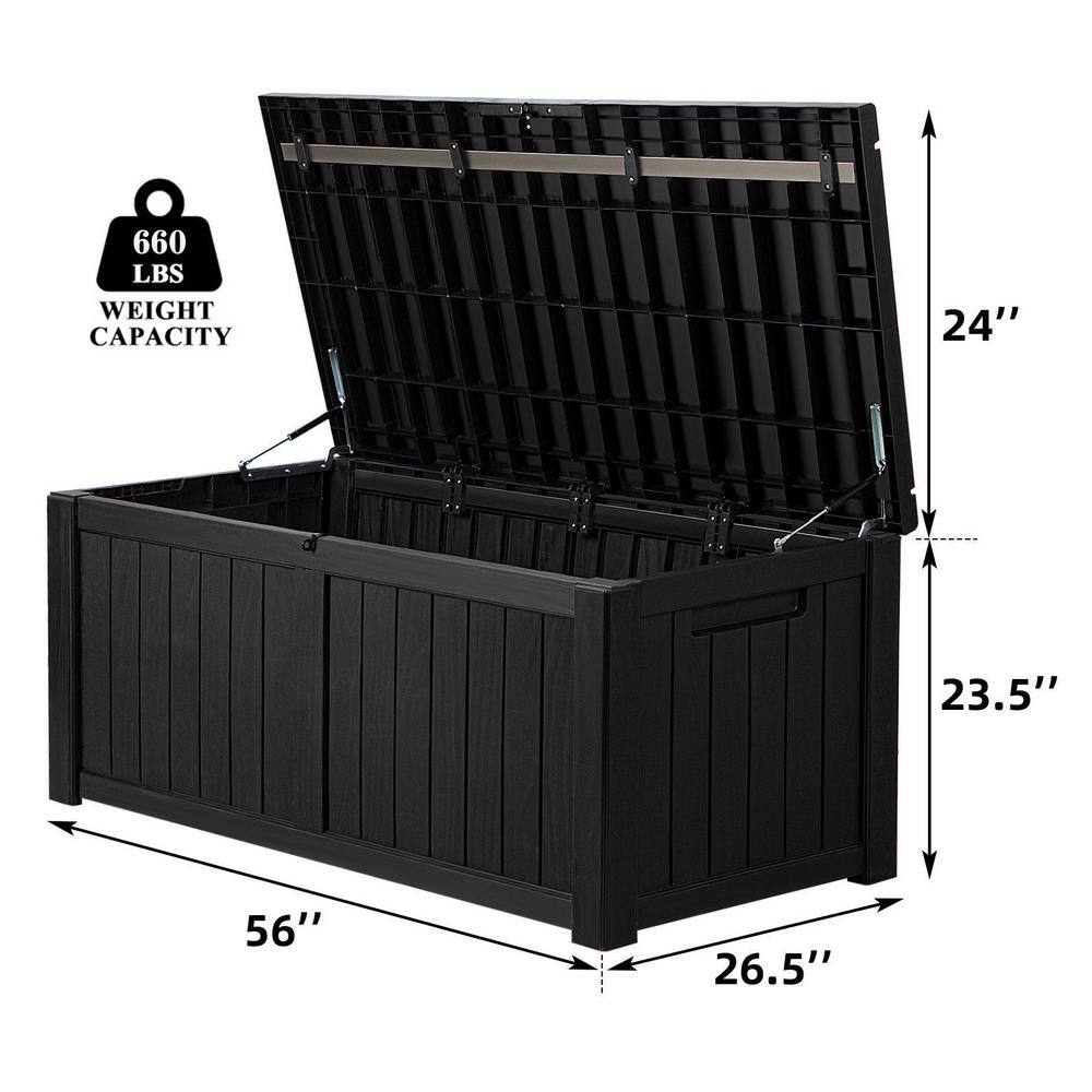 Tozey T-PSB1450W0 120 Gal. Outdoor Storage Box Plastic Resin Deck Box. Black