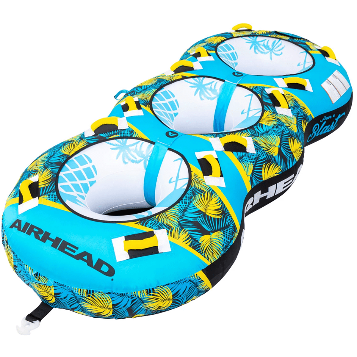 Airhead BLAST 3 Inflatable Open Top 3-Person Towable Waterskiing Towables Tube. Tropical Blue