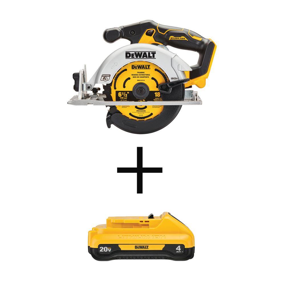 DEWALT DCS565BWDCB240 20V MAX Cordless Brushless 6-1/2 in. Circular Saw with 20V MAX Compact Lithium-Ion 4.0Ah Battery Pack