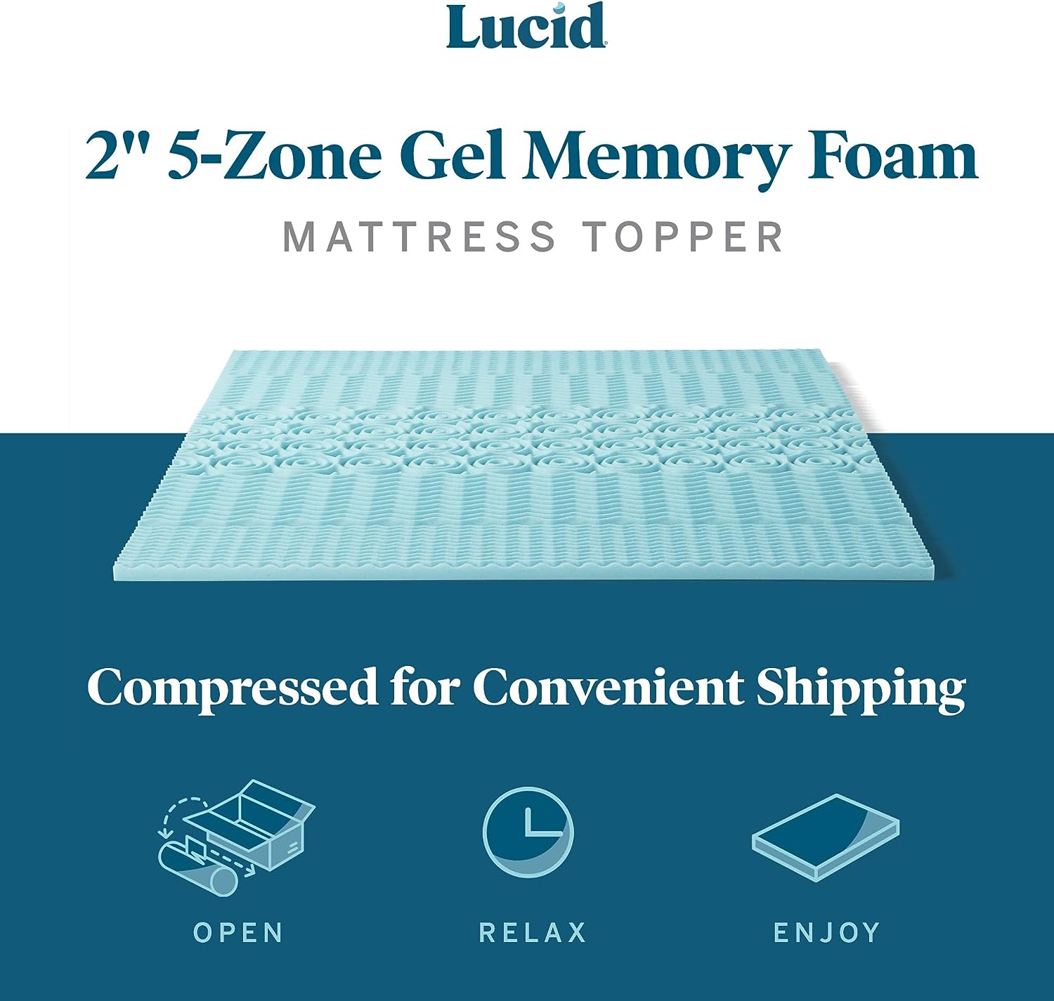 Lucid 2 Inch Mattress Topper Queen - Memory Foam Mattress Topper Queen - 5 Zone Gel Infusion - CertiPur Certified Foam