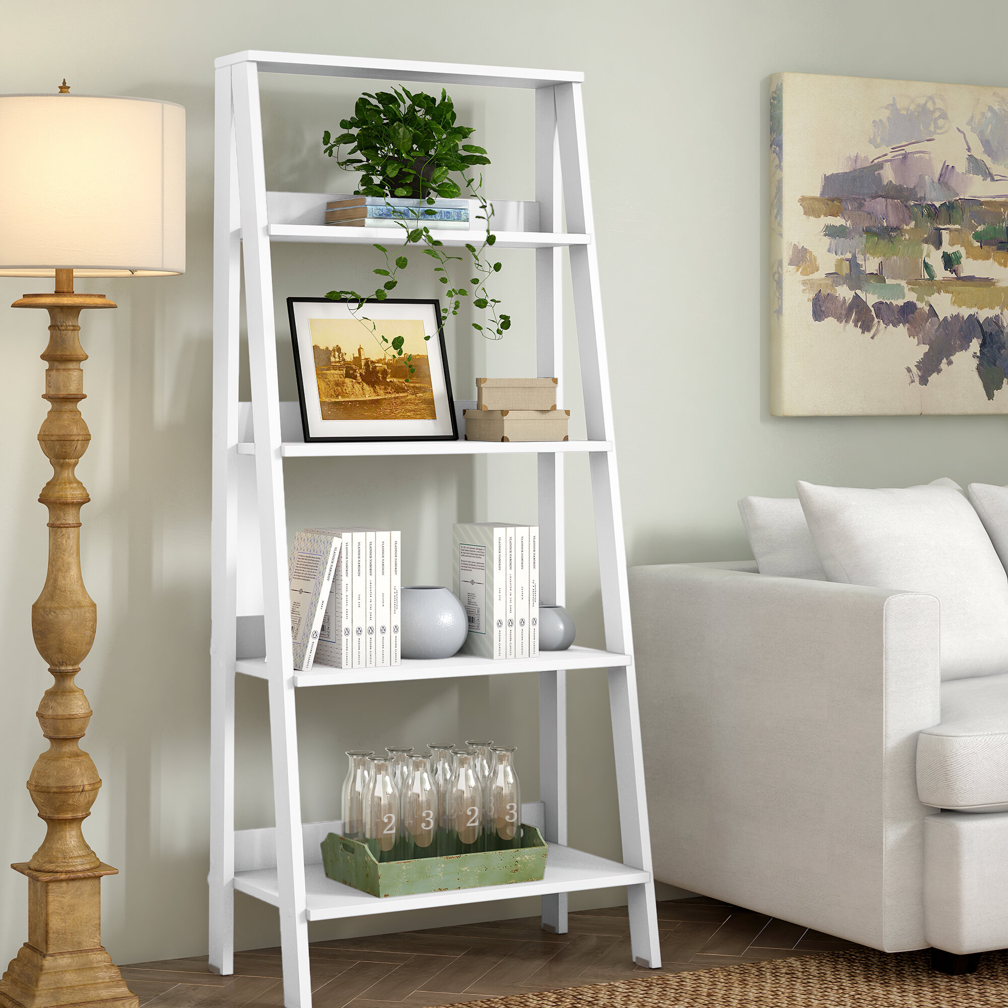 Ebern Designs Haralda 55” H x 24.1” W Ladder Bookcase - True White