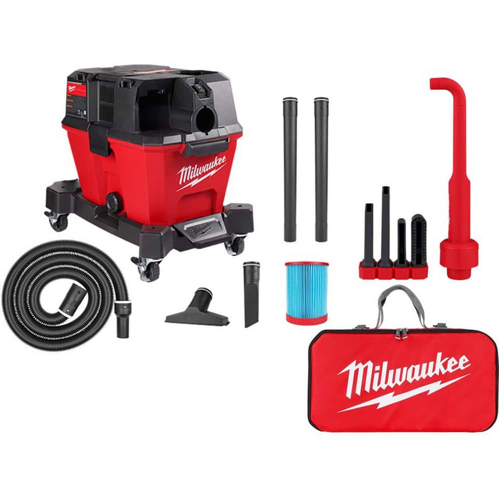 Milwaukee 0910-20-49-90-2026-49-90-2019 M18 FUEL 6 Gal. Cordless Wet/Dry Shop Vacuum W/Filter. Hose and AIR-TIP 1-1/4 in. - 2-1/2 in. Right Angle Tool and Bag