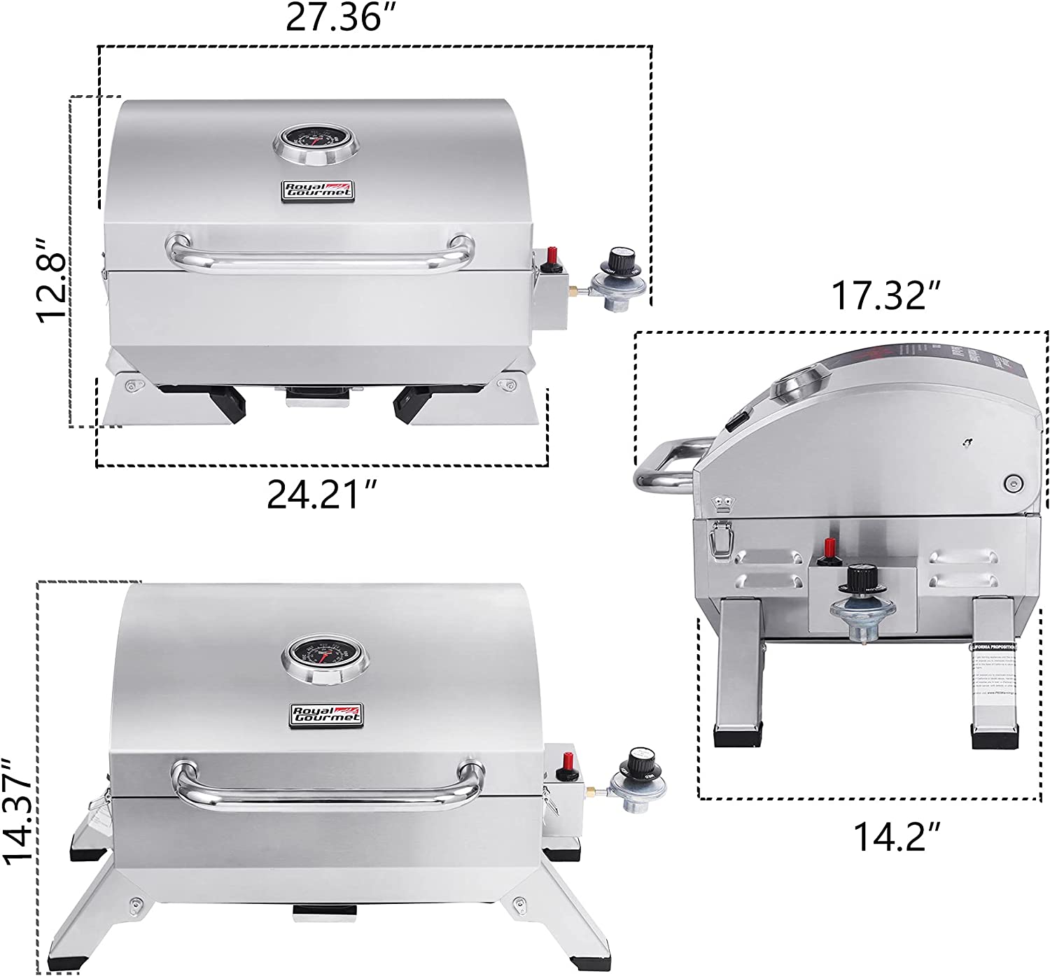 Royal Gourmet GT1001 1-Burner Portable Tabletop Propane Gas Grill in Stainless Steel