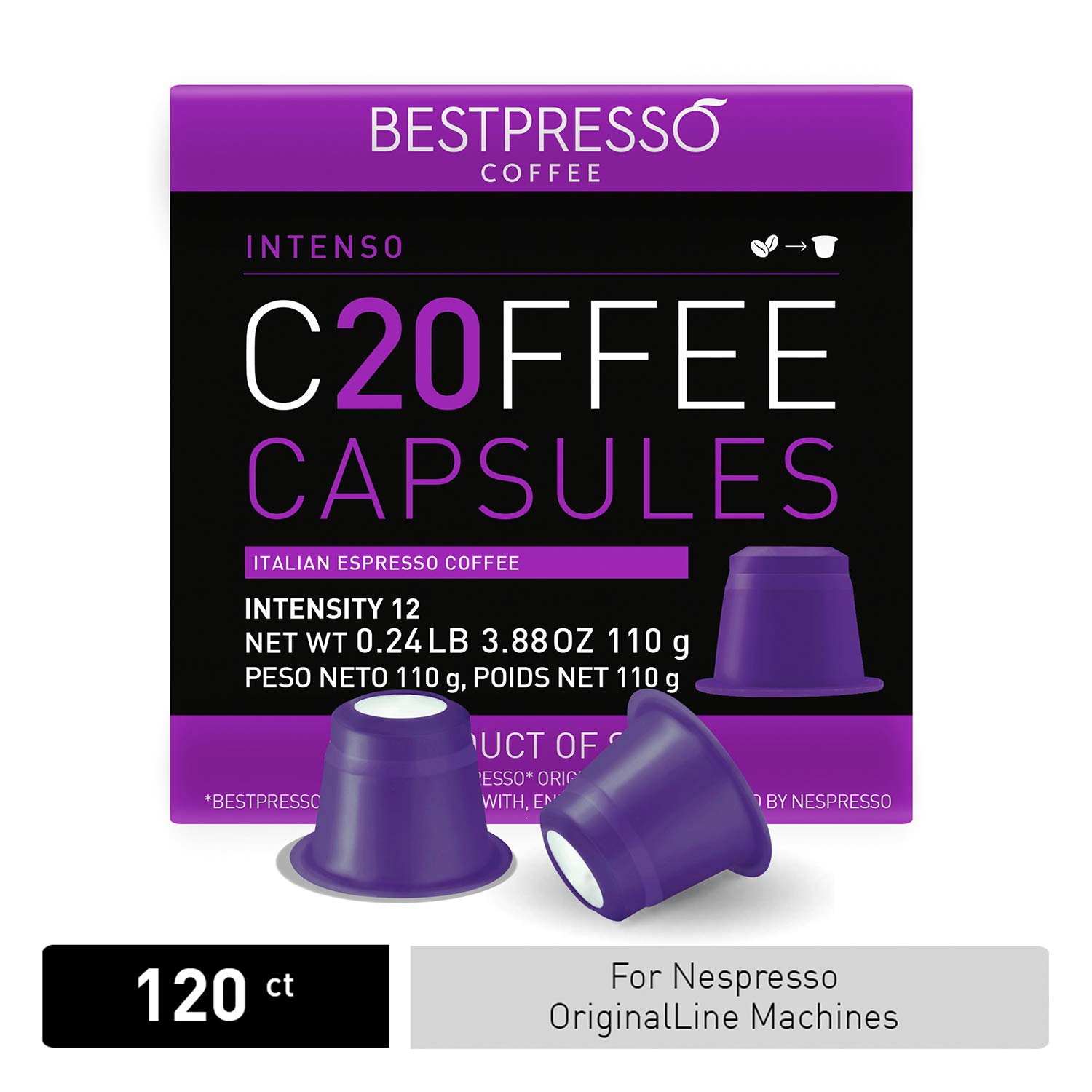 Bestpresso Coffee for Nespresso Original Machine 120 pods Certified Genuine Espresso Intenso Blend(High Intensity). Pods Compatible with Nespresso Original 60 Days Satisfaction Guarantee