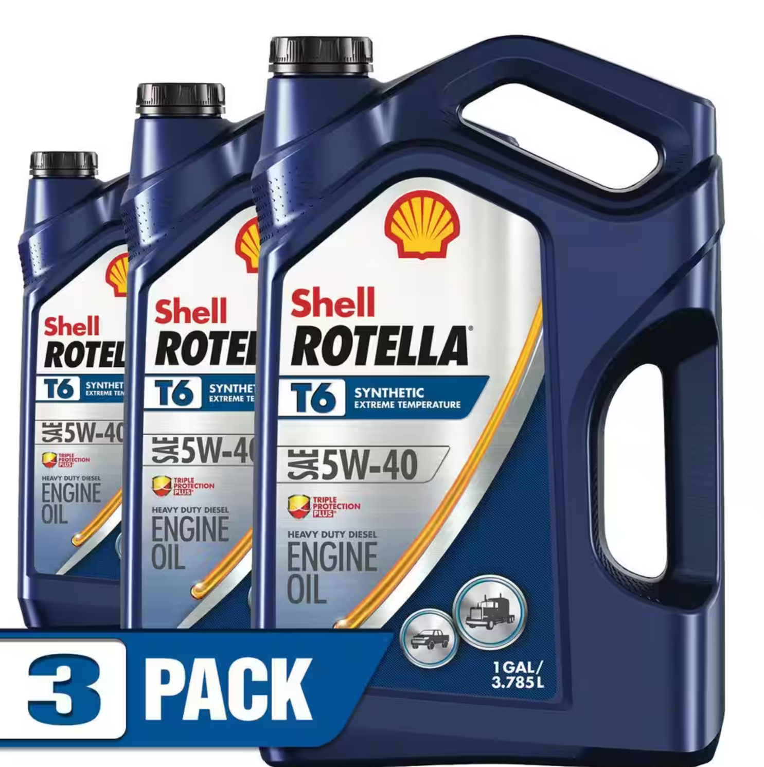(3 pack) Shell Rotella T6 Full Synthetic 5W-40 Diesel Engine Oil. 1 Gallon