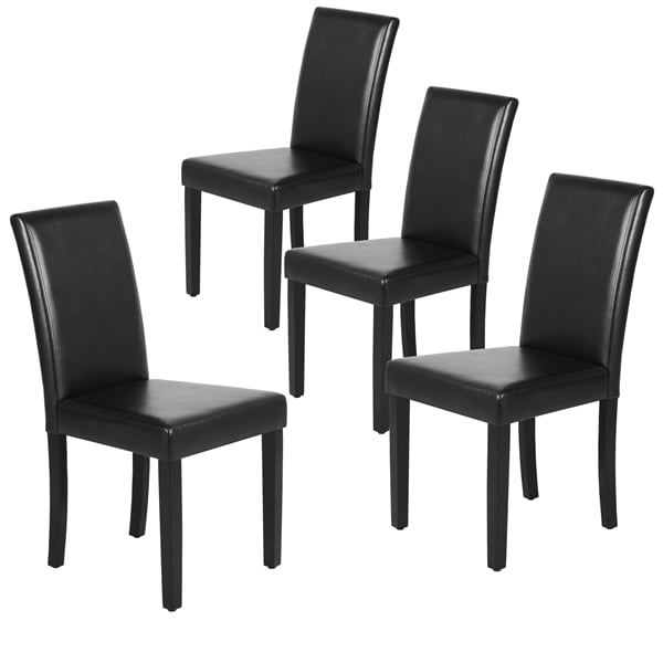 Easyfashion PU Leather Padded High Back Parsons Dining Chairs. Set of 4. Black