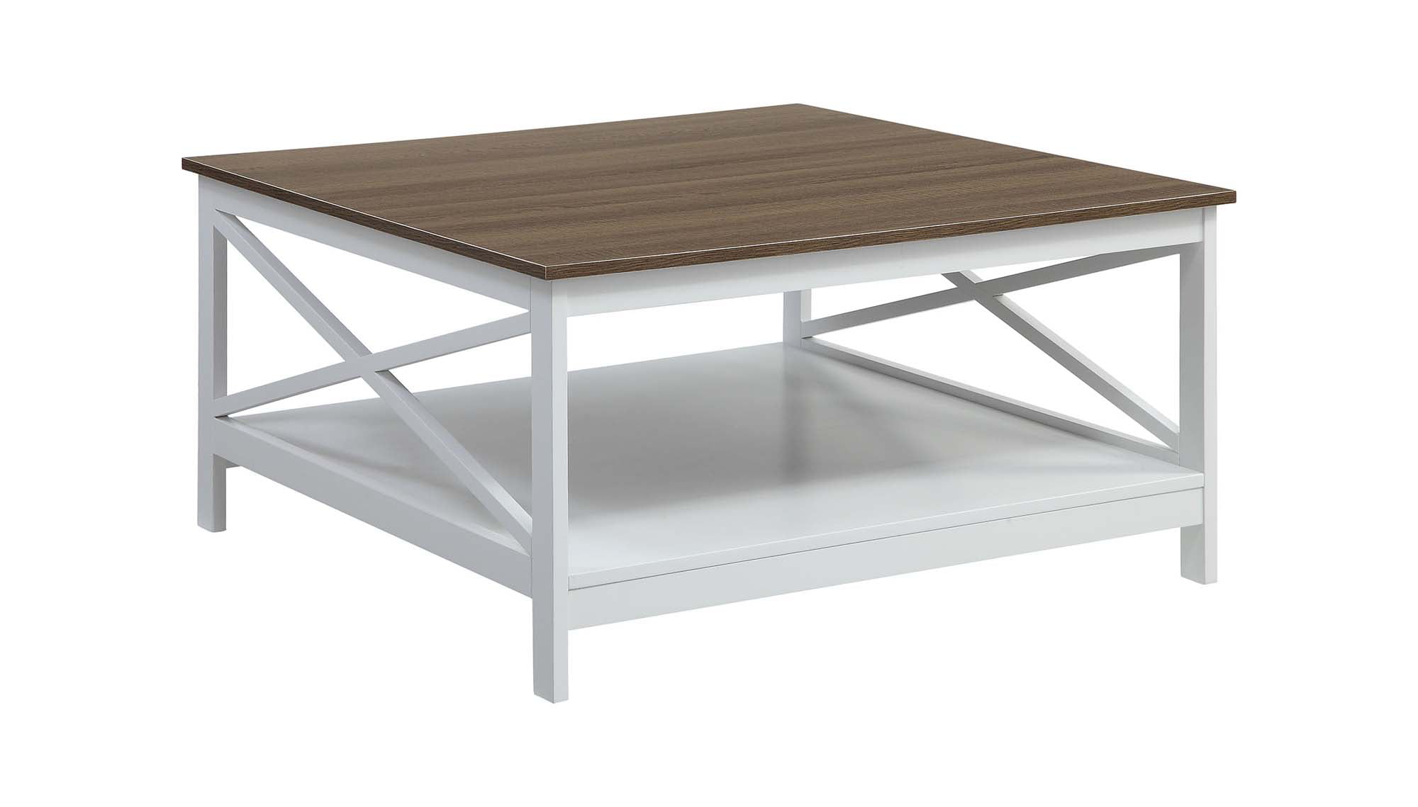 Convenience Concepts Oxford 36″ Square Coffee Table. Driftwood/White