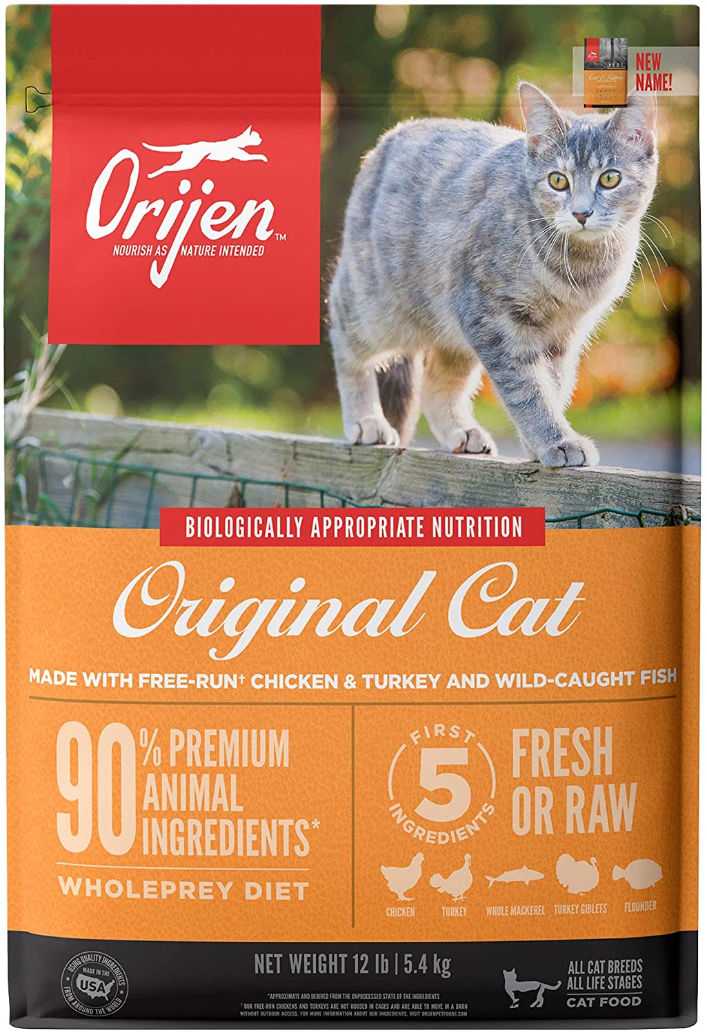 ORIJEN Dry Original Cat Food Premium. High Protein. Fresh & Raw Animal Ingredients. 12lb