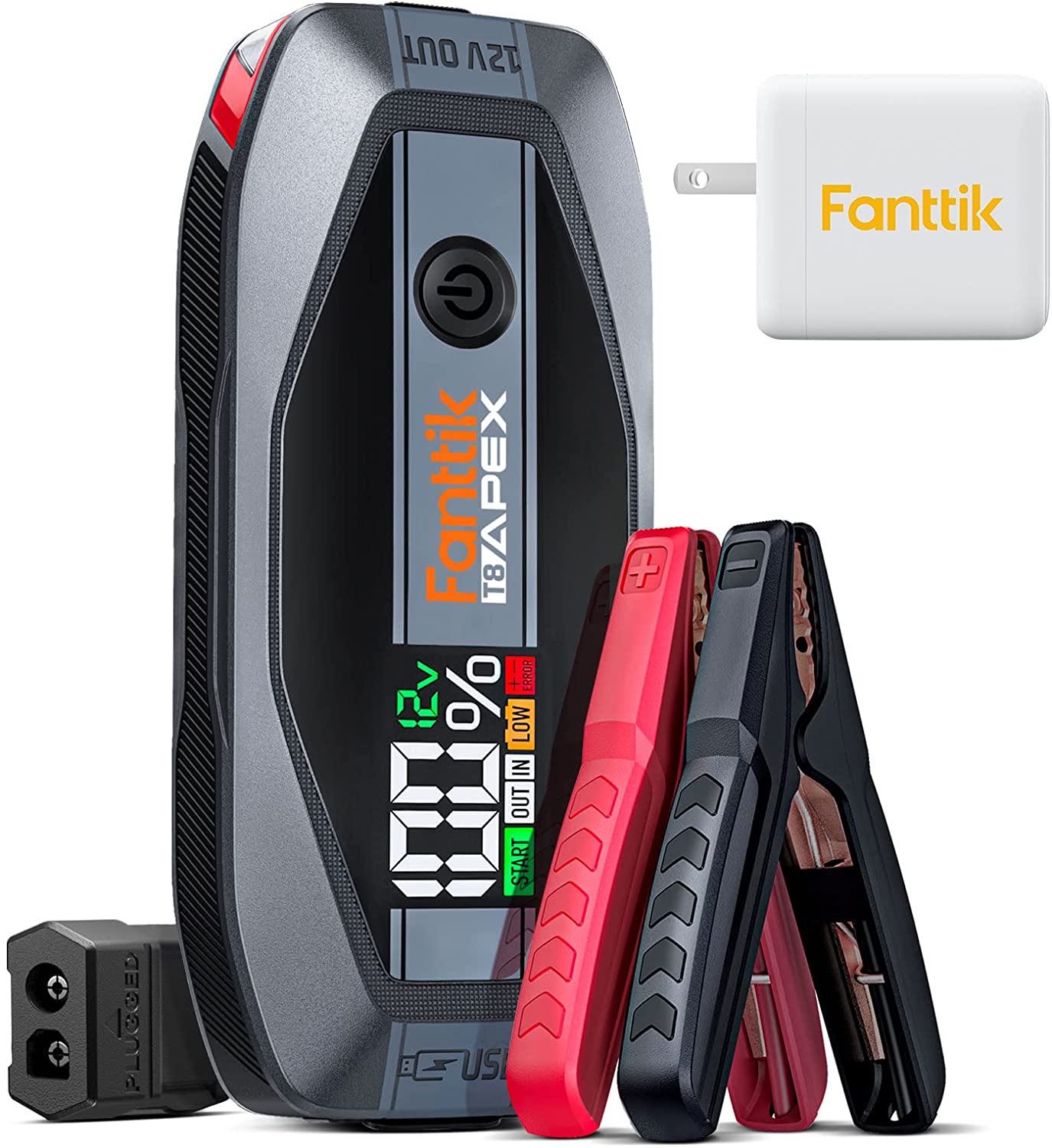 Fanttik T8 APEX 2000 Amp Jump Starter. 65W Two-Way Fast Charging. for Up to 8.5L Gas and 6L Diesel Engines (65W Charger Included)