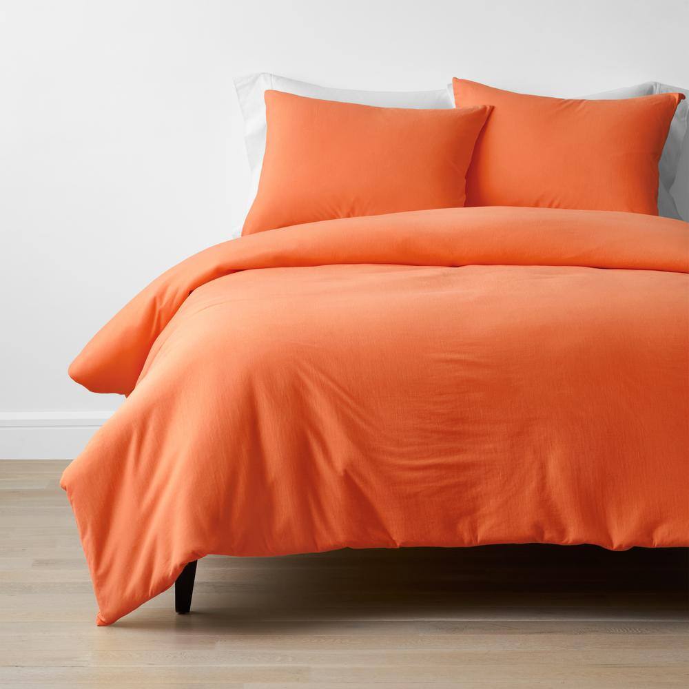 The Company Store  Company Cotton 4-Piece Orange Solid Cotton Jersey Knit Queen Sheet Set - Orange