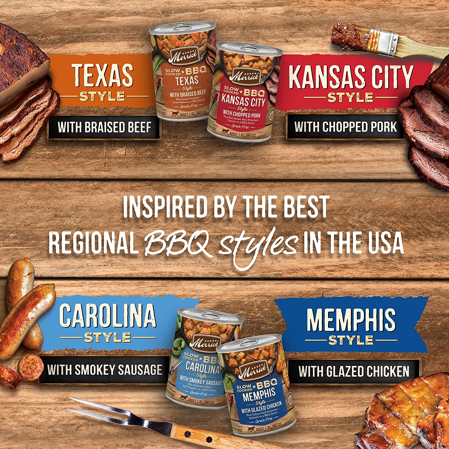 Merrick Chunky and BBQ Grain Free Canned Wet Dog Food Slow Cooked BBQ Memphis (Case of 12)