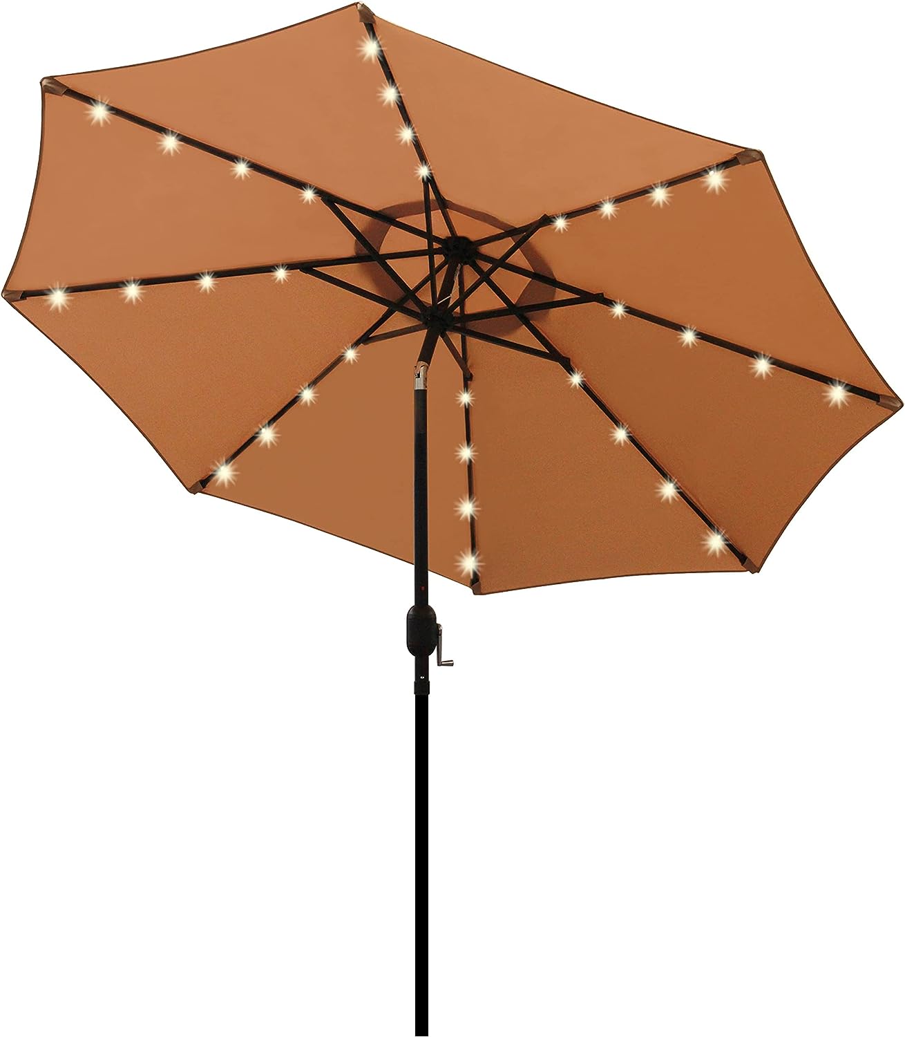 Blissun 9 ft Solar Umbrella. 32 LED Lighted Patio Umbrella. Table Market Umbrella. Outdoor Umbrella for Garden. Deck. Backyard. Pool and Beach (Tan)