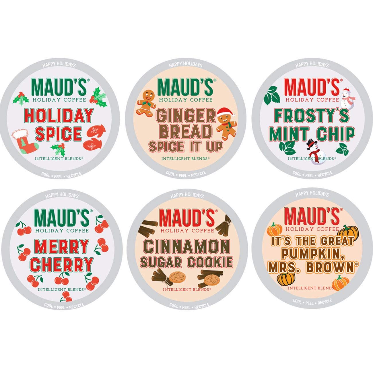 Maud-s Winter Flavored Coffee Variety Pack (Holiday Variety Pack). 42ct. Solar Energy Produced Recyclable Winter Flavored Variety Coffee Pods - 100% Arabica Coffee California Roasted. KCup Compatible