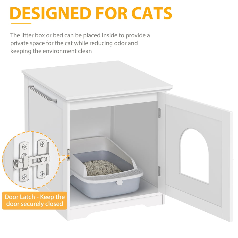 SmileMart Wooden Enclosed Litter Box Cat House Side Table. White
