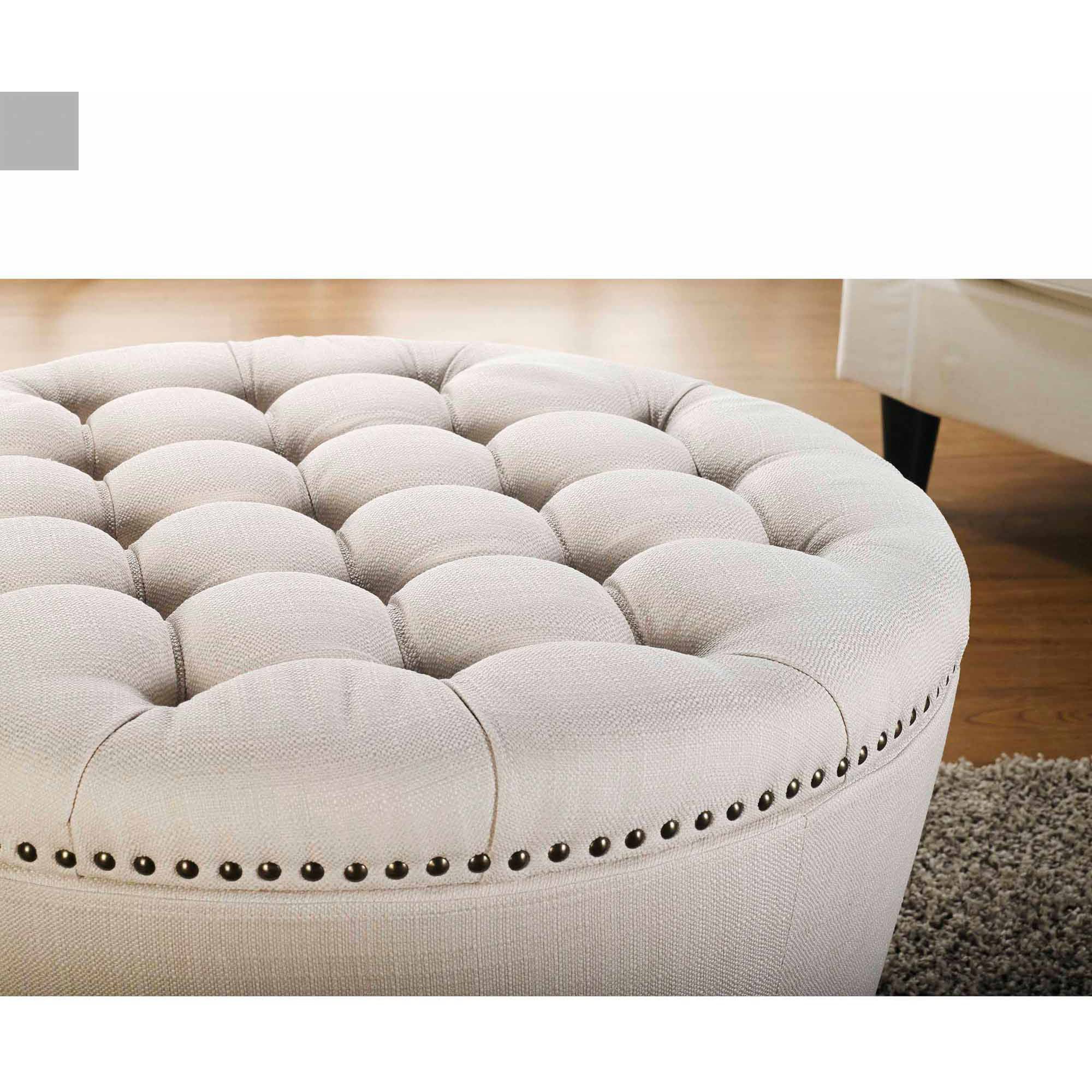 Better Homes & Gardens Round Tufted Storage Ottoman with Nailheads. Cream