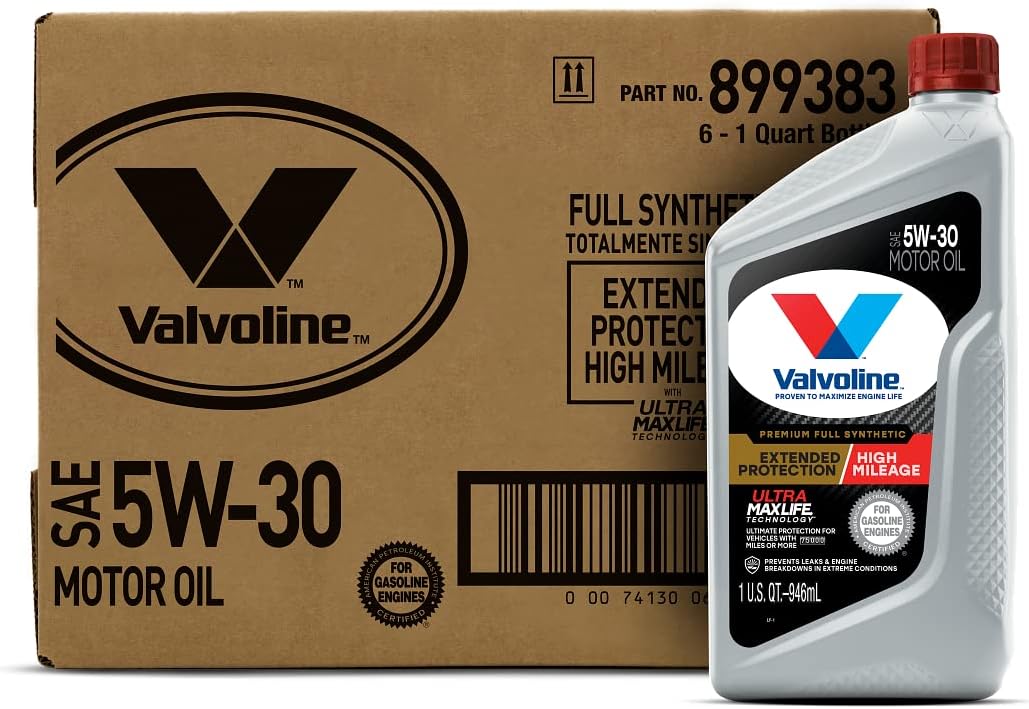 Valvoline Extended Protection High Mileage with Ultra MaxLife Technology 5W-30 Full Synthetic Motor Oil 1 QT. Case of 6