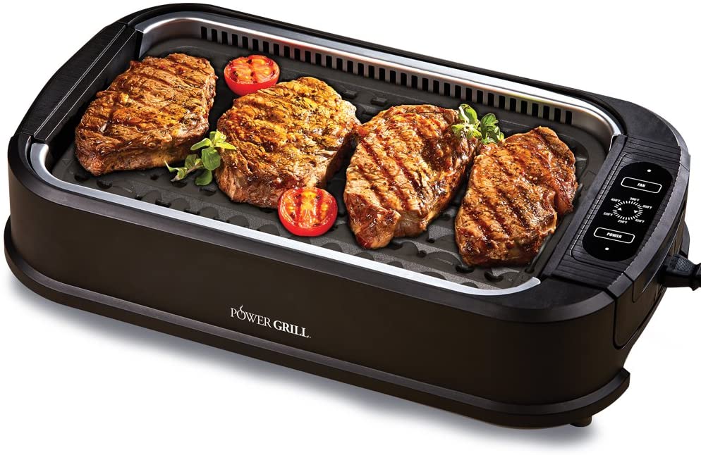 Power XL Smokeless Electric Indoor Removable Grill and Griddle Plates. Nonstick Cooking Surfaces. Glass Lid. 1500 Watt. 21X 15.4X 8.1. black