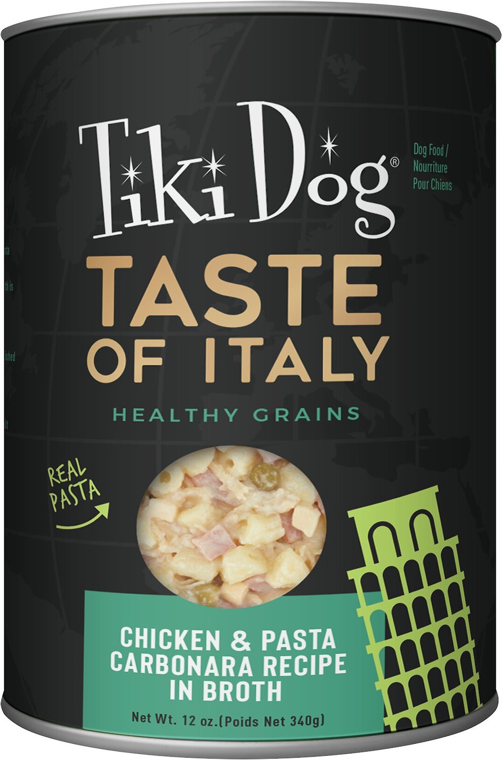 Tiki Dog Taste of Italy! Grain-Free Chicken & Pasta Carbonara Chunks in Gravy Canned Dog Food. 12-oz. case of 8