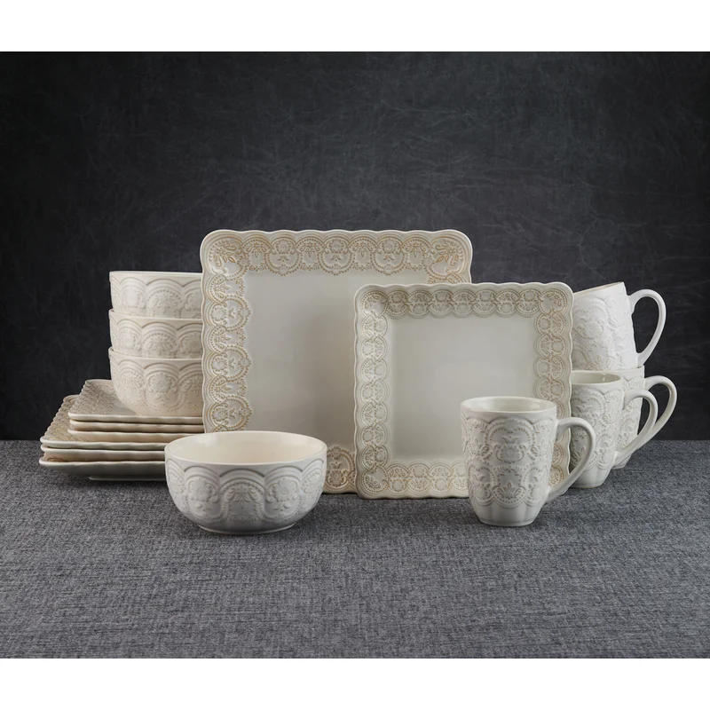 Pfaltzgraff 5270501 16-Piece Madeleine White Stoneware Dinnerware Set (Service For 4)