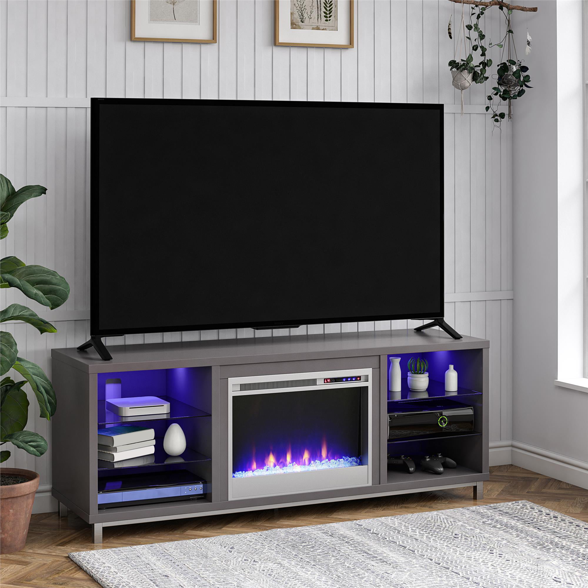 Ameriwood Home Lumina Fireplace TV Stand for TVs up to 70″. Graphite Gray