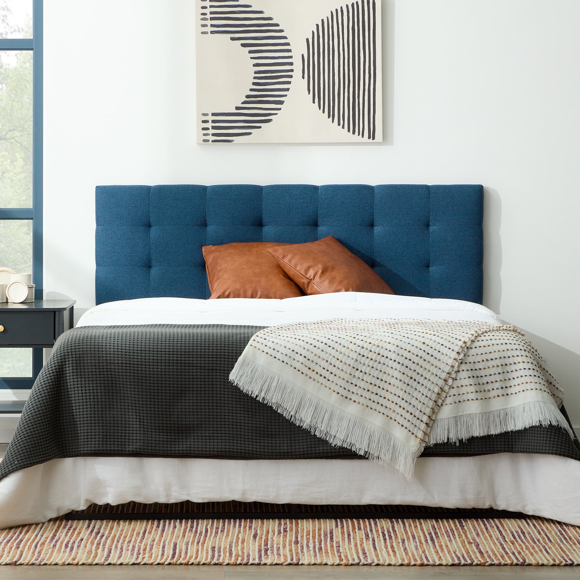 Rest Haven Eugene Square Tufted Upholstered Headboard. King/Cal King. Navy