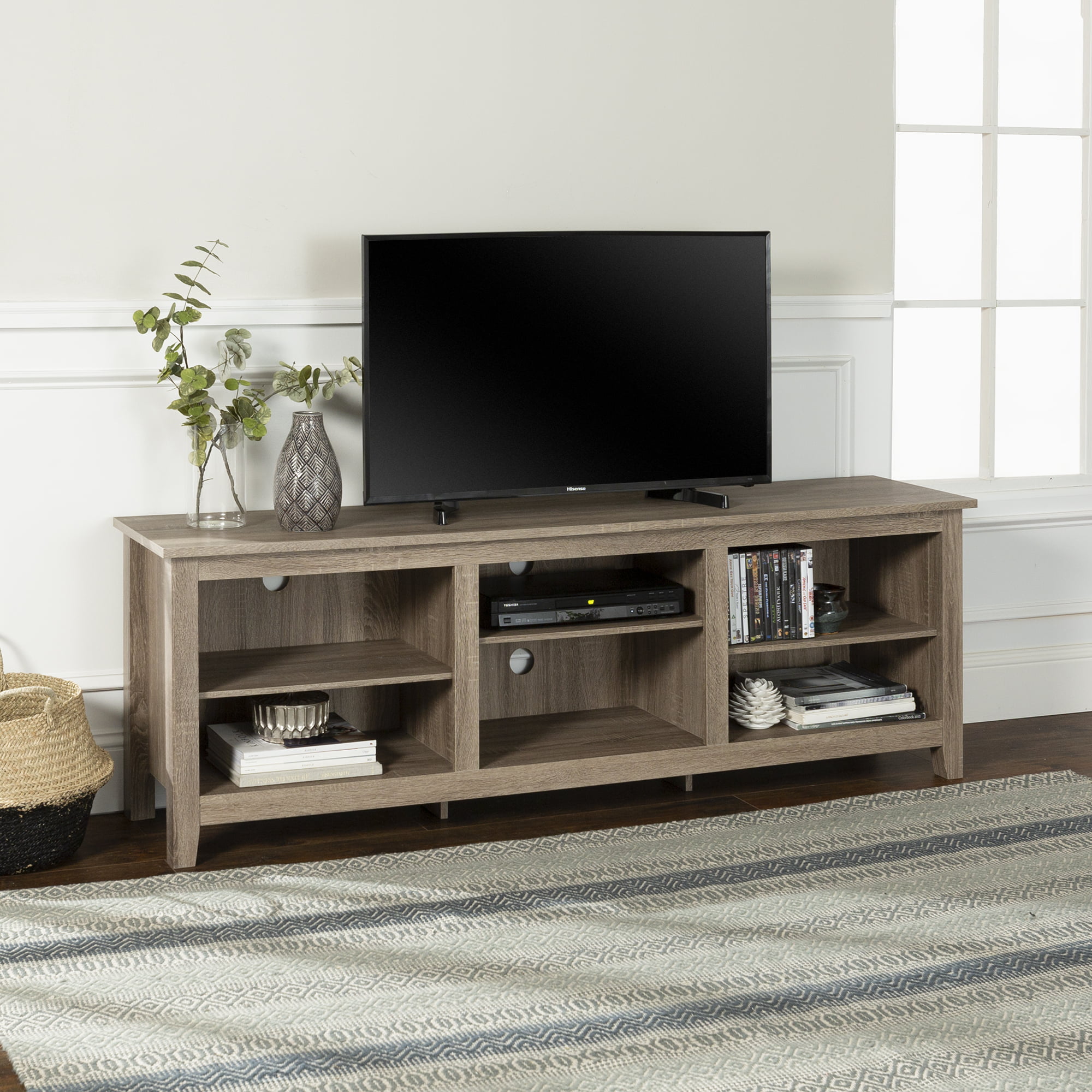 Woven Paths Open Storage TV Stand for TVs up to 80″. Driftwood