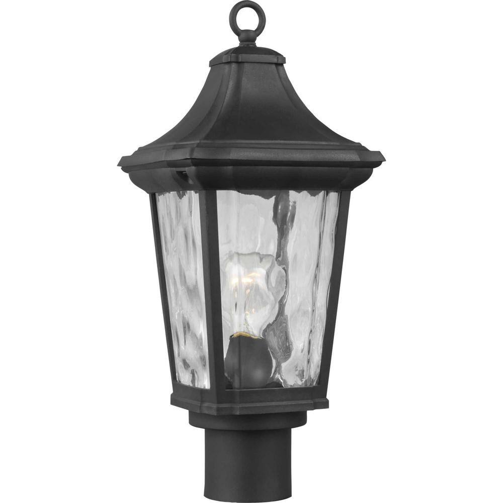 Progress Lighting  Marquette Collection 1-Light Textured Black Clear Water Glass New Traditional Outdoor Post Lantern Light
