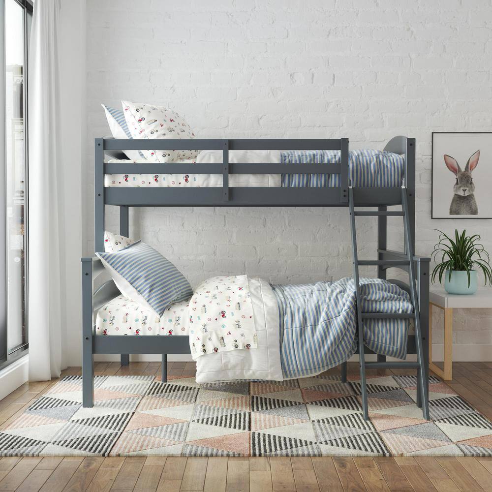 Dorel Living  Brady Twin Over Full Gray Wood Bunk Bed