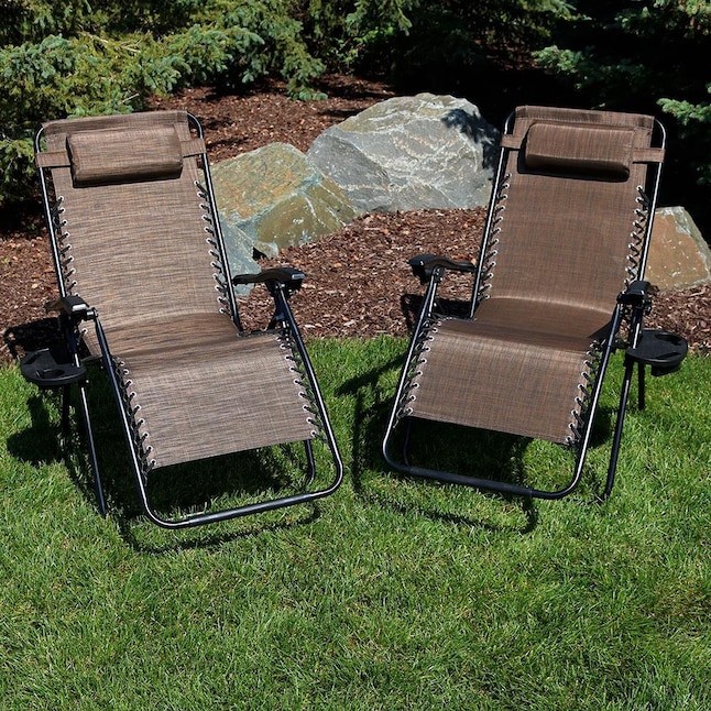 Sunnydaze Decor DL-922 2 Black Metal Frame Stationary Zero Gravity Chair(s) with Brown Sling Seat