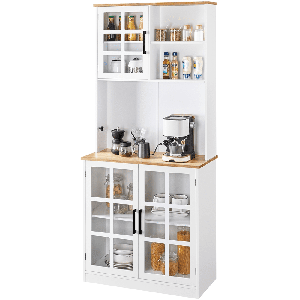 Topeakmart Kitchen Pantry with 3 Cabinets & 2 Open Shelves. White