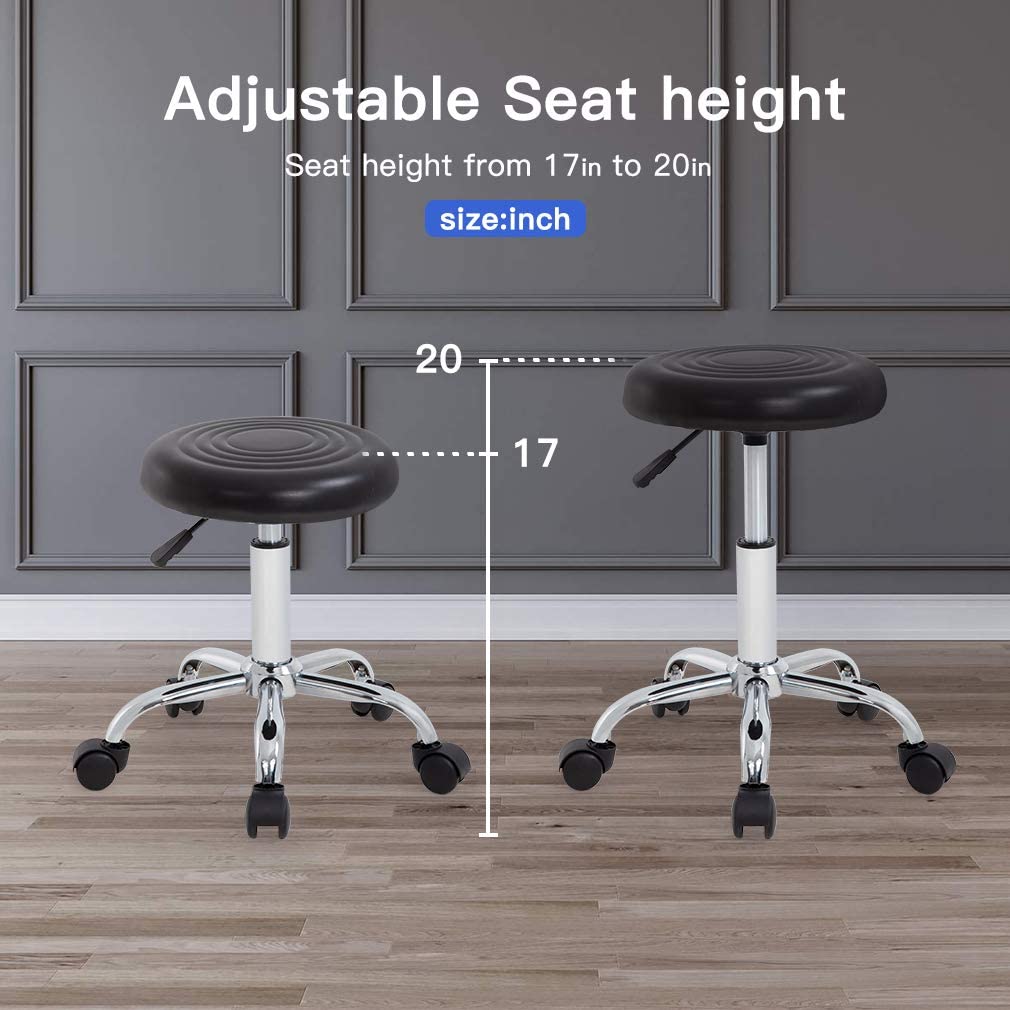 Furinno Adjustable Round Armless Rolling Spa Chair with PU Cushion. 12 Inch. Black