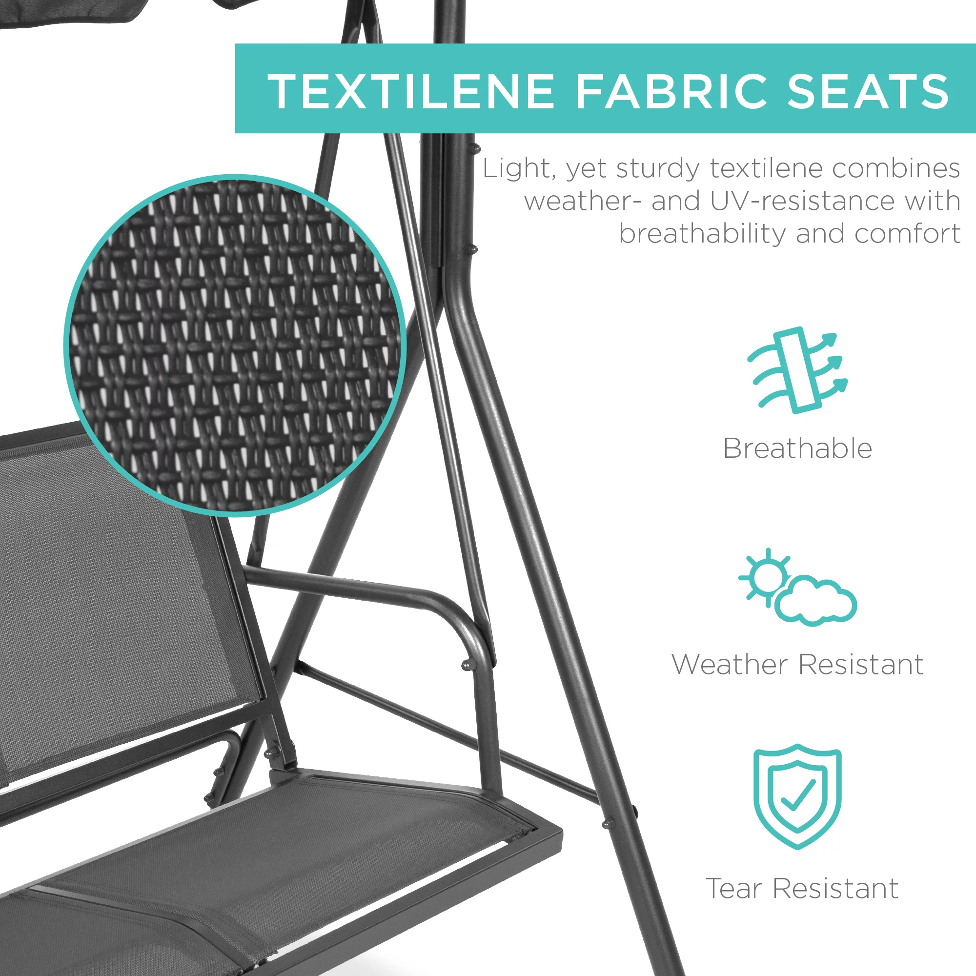 Best Choice Products 2-Seater Outdoor Adjustable Canopy Swing Glider Patio Bench w/ Textilene. Steel Frame - Gray