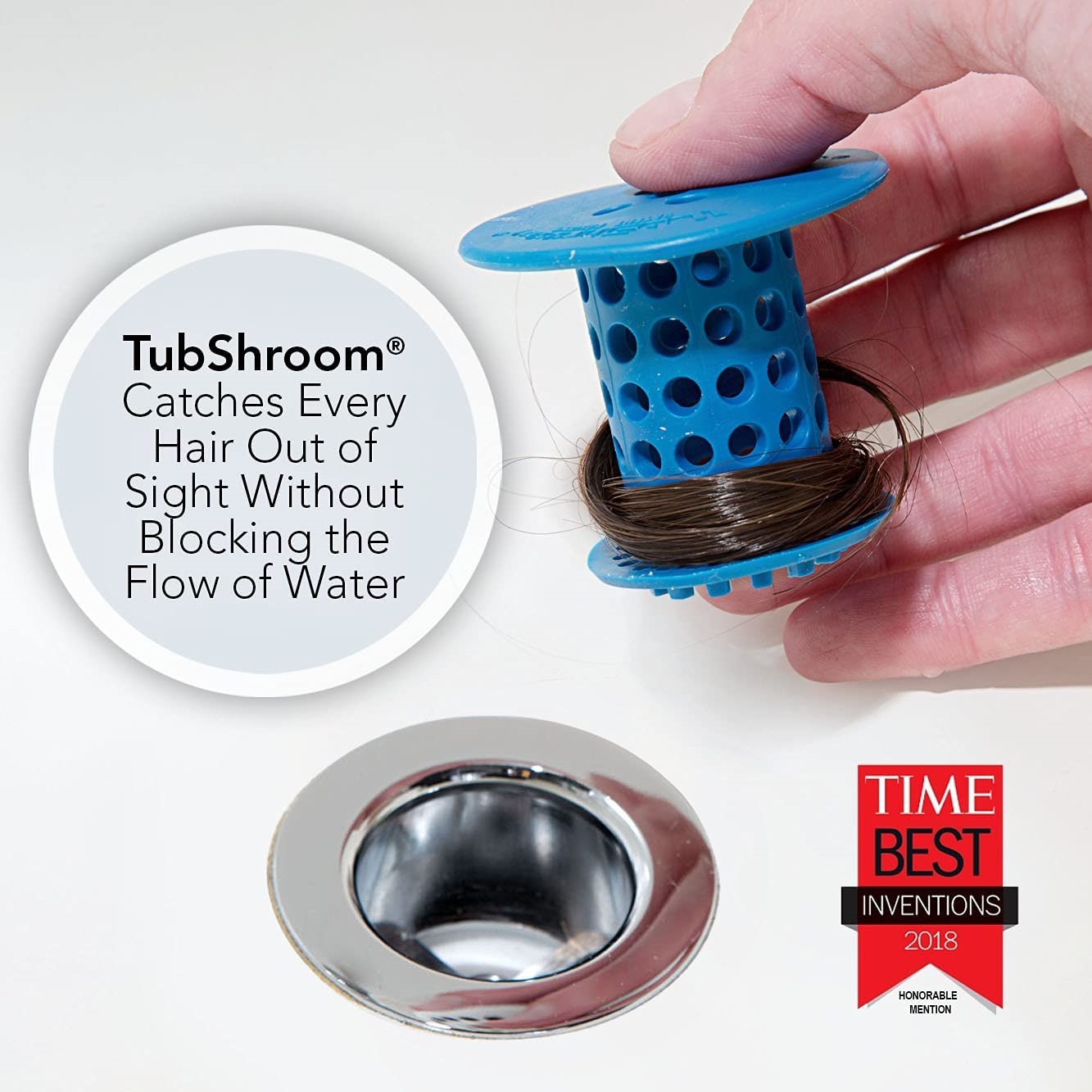 TubShroom Revolutionary Tub Drain Protector Hair Catcher/Strainer/Snare. Blue
