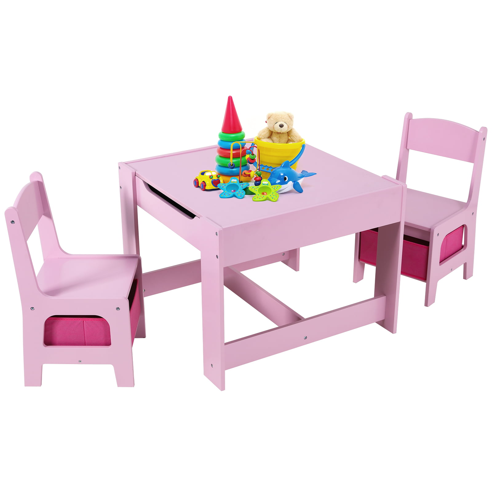 HEMBOR Kids Table and Chairs Set Wooden Children Studying Activity Desk Sets - Pink