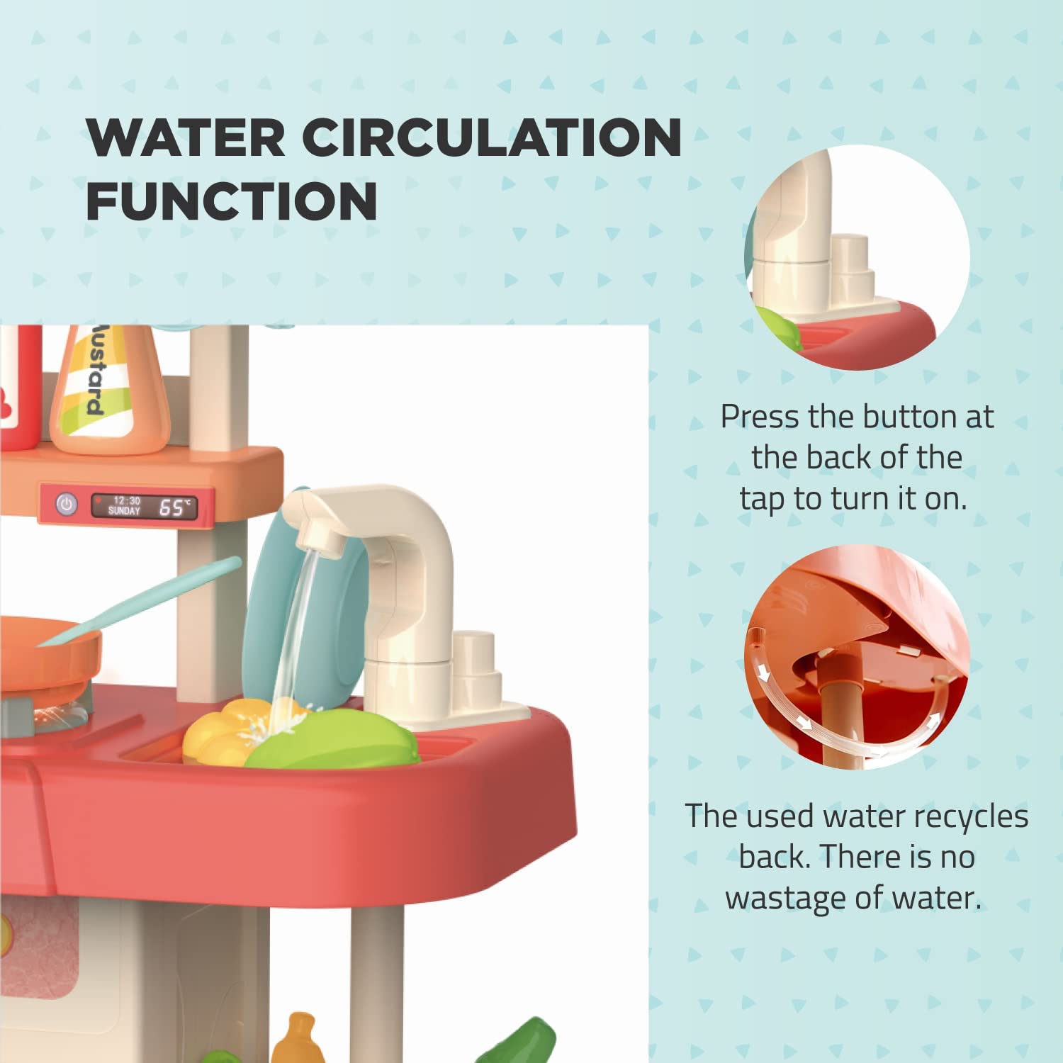 Surefect - Kitchen Play Set with Accessories- Mini Kitchen Set with Realistic Light Sound Steam Simulation- Indoor Games Kitchen Cooking Playset with Water Outlet- Toys for Toddlers Children & Girls