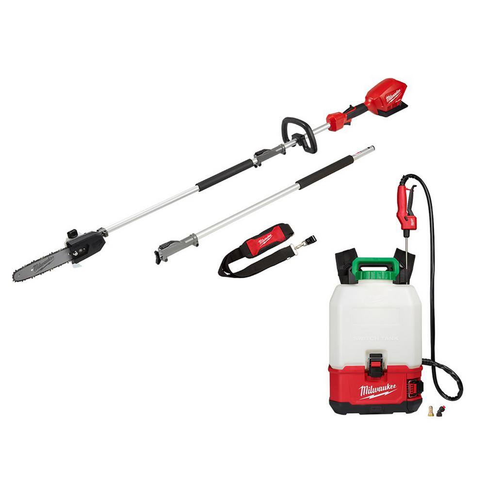 Milwaukee 2825-20PS-2820-20PS M18 FUEL 10 in. 18V Lithium-Ion Brushless Electric Cordless Pole Saw & M18 4 Gal. Switch Tank Backpack Pesticide Sprayer