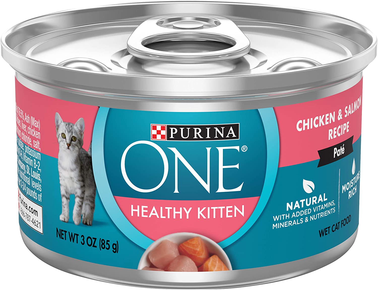 Purina ONE Grain Free. Natural Pate Wet Kitten Food. Healthy Kitten Chicken and Salmon Recipe - (24) 3 oz. Pull-Top Cans