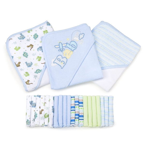 Spasilk Baby 23 Piece Bath Hooded Towels and Washcloths Set for Newborn