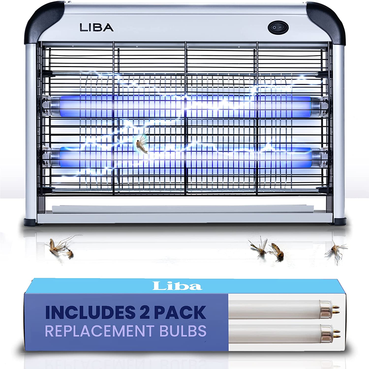 LiBa Electric Bug Zapper. Indoor Insect Killer - (2) Extra Replacement Bulbs - Fly. Mosquito Killer and Repellent - Lightweight. Powerful 2800V Grid. Easy-to-Clean. with a Removable Washable Tray.