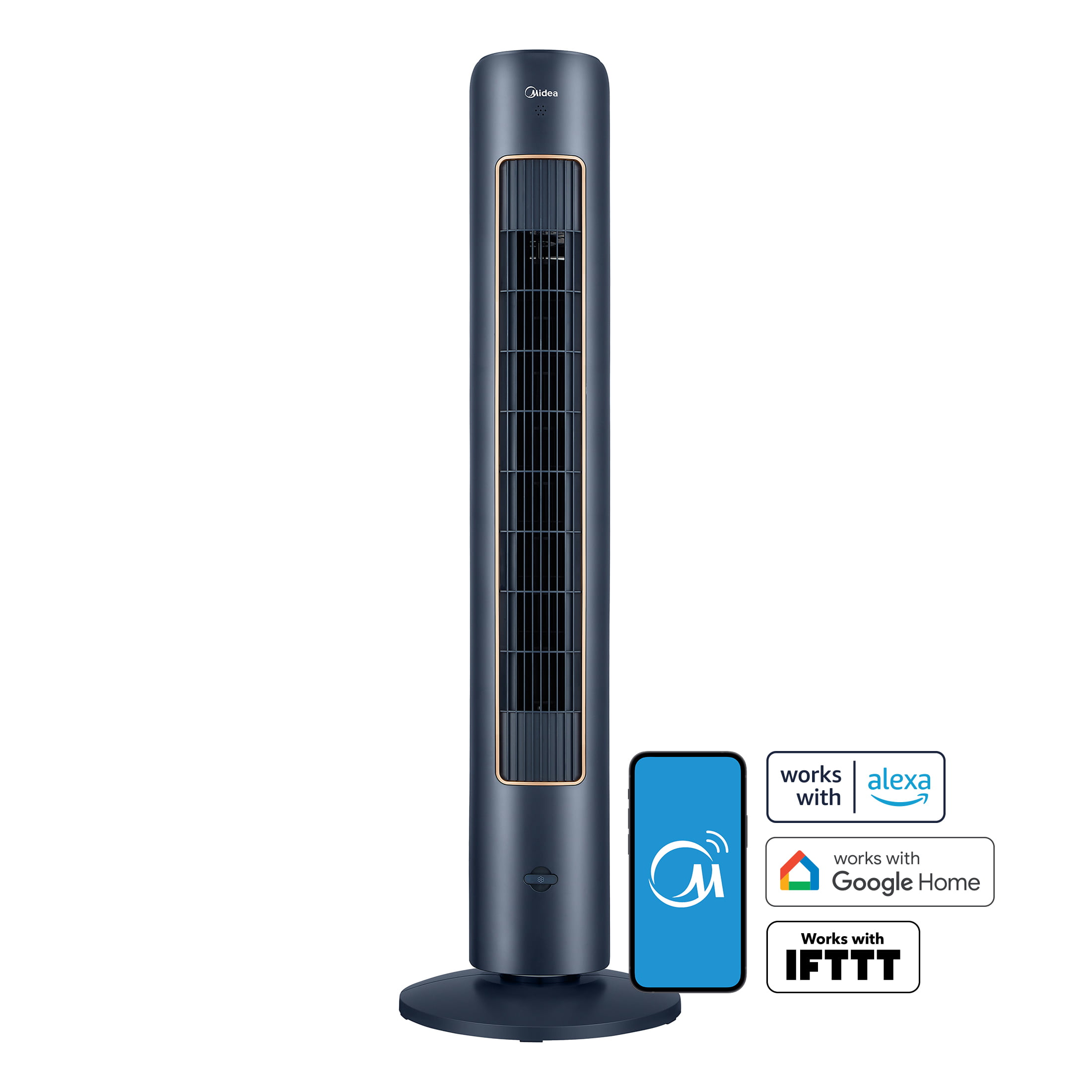 Midea 42″ Smart Tower Fan with Wi-Fi. Blue