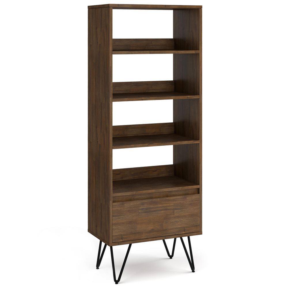 Simpli Home  Chase 63.8 in. H Rustic Natural Aged Brown Solid Acacia Wood 4-Shelf Tall Bookcase