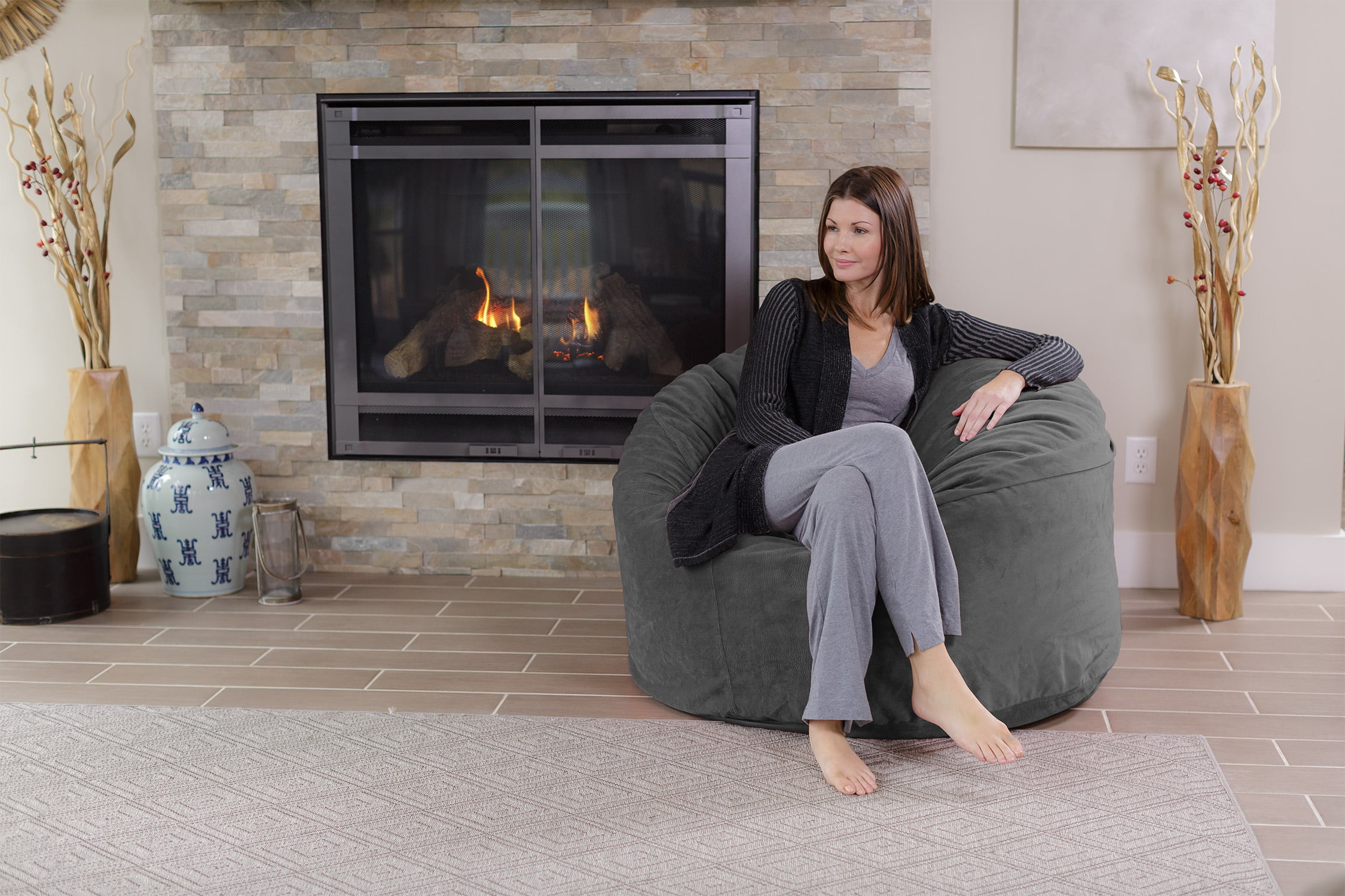 Chill Sack Bean Bag Chair. Memory Foam Lounger with Microsuede Cover. Kids. Adults. 4 ft. Grey Pebble