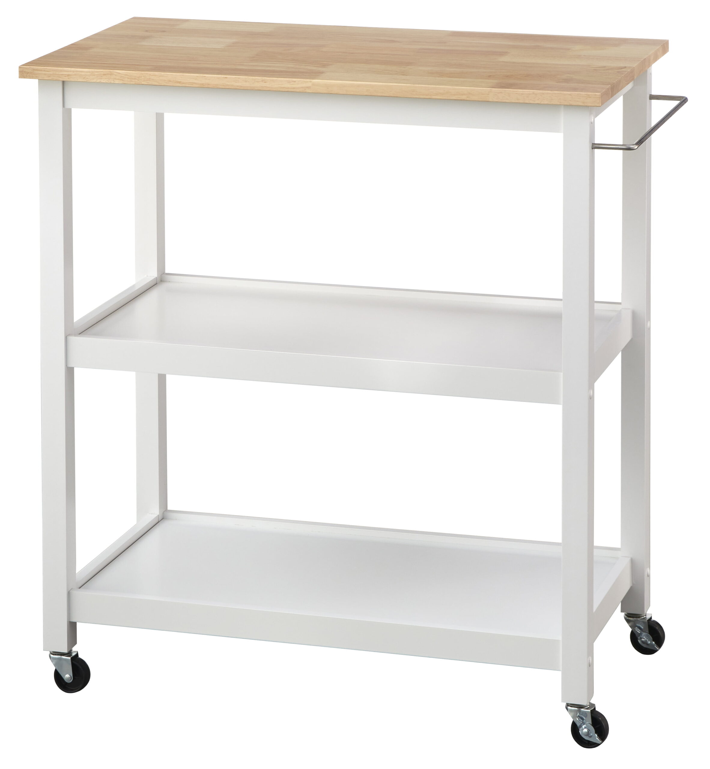 TMS Mylah 2-Tier Kitchen Cart with Rubberwood Top. White/Natural