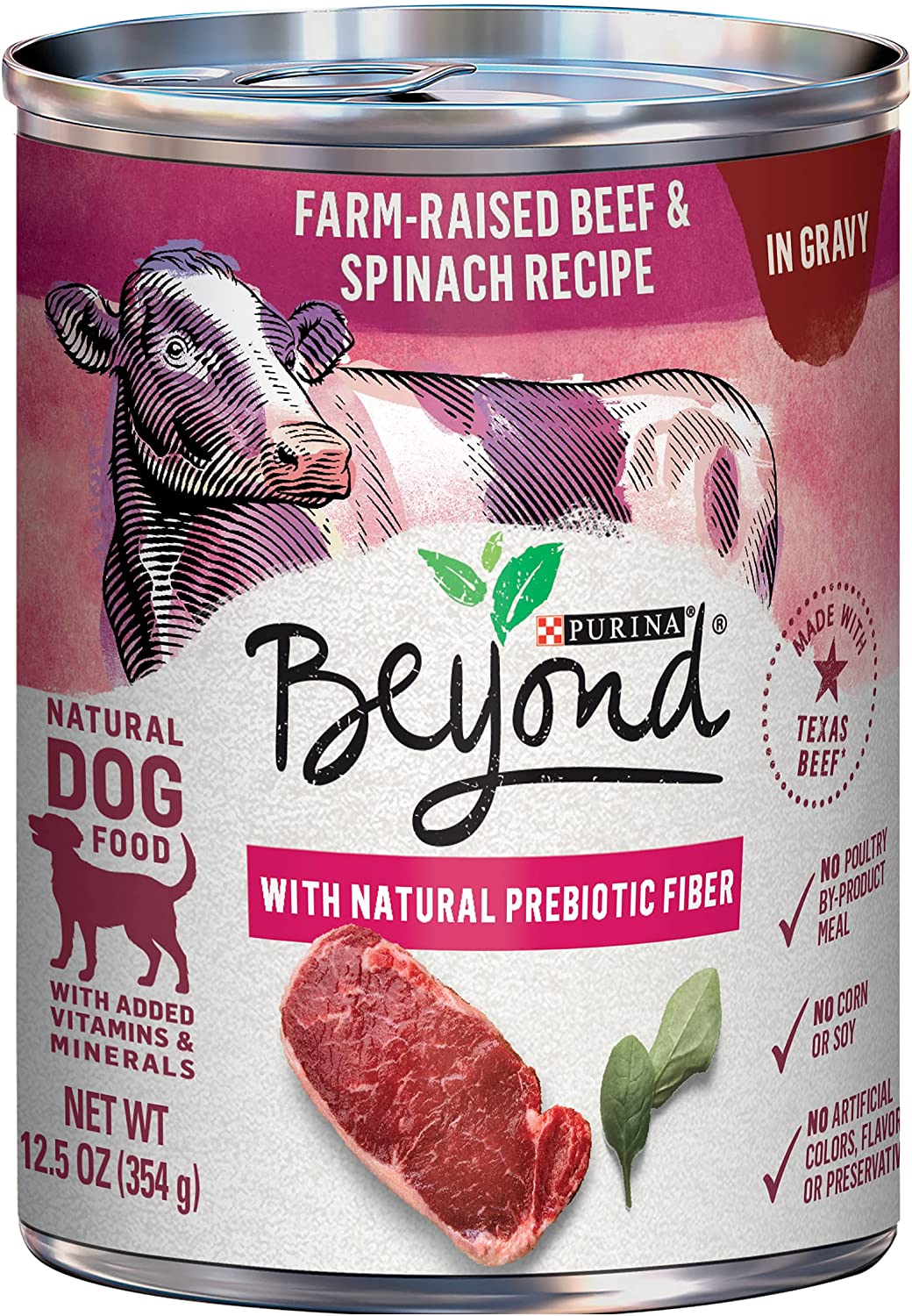 Purina Beyond Grain Free. Natural. Adult in Gravy Wet Dog Food. Beef & Spinach 12.5 oz. Cans